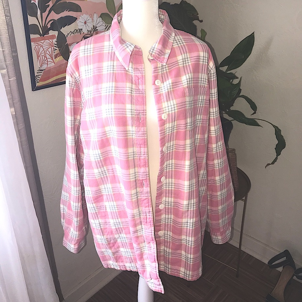 L.L. Bean Pink Plaid Flannel Fleece Lined Sz Large